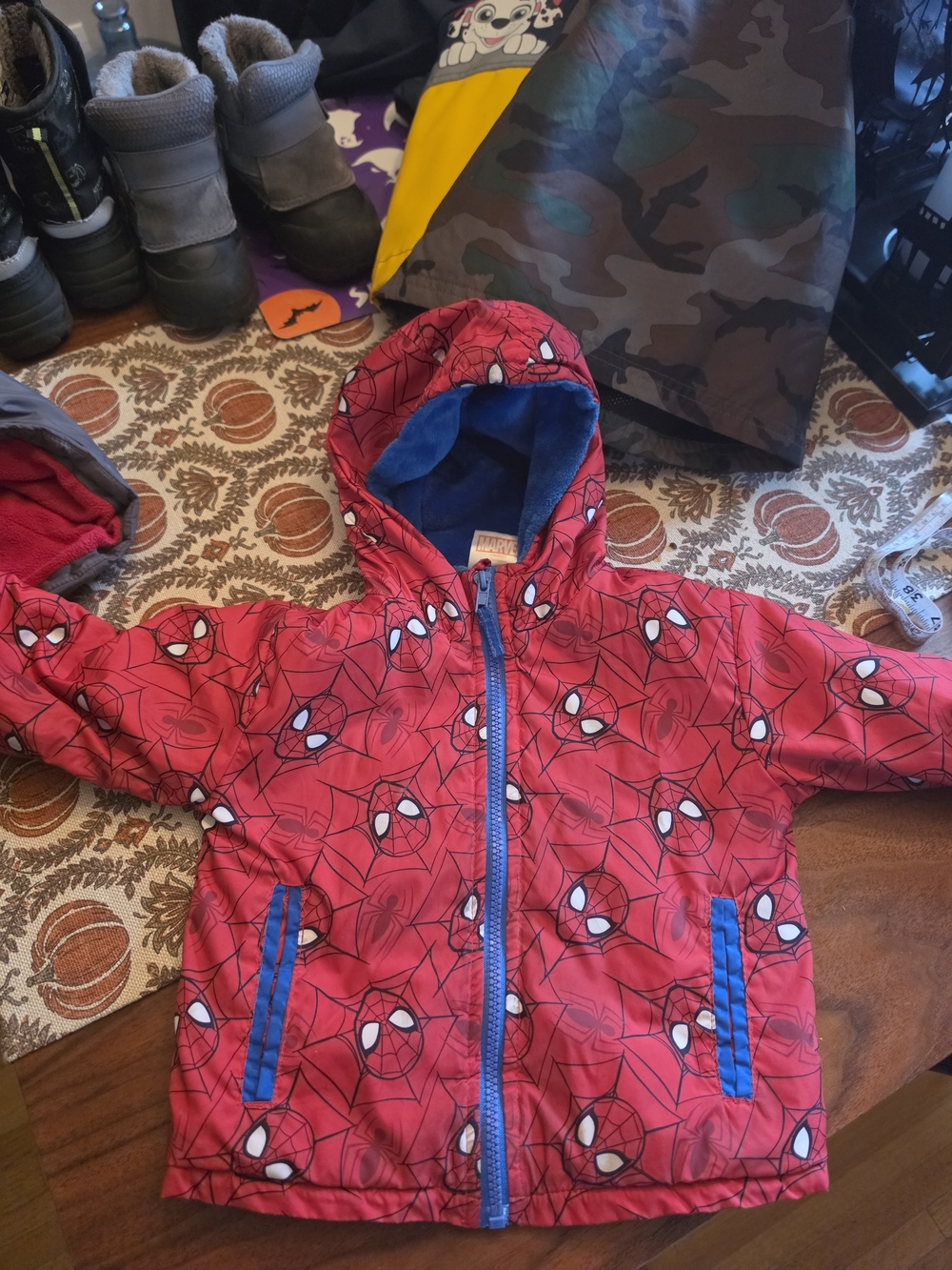Red Spider-Print Kids Hooded Jacket
